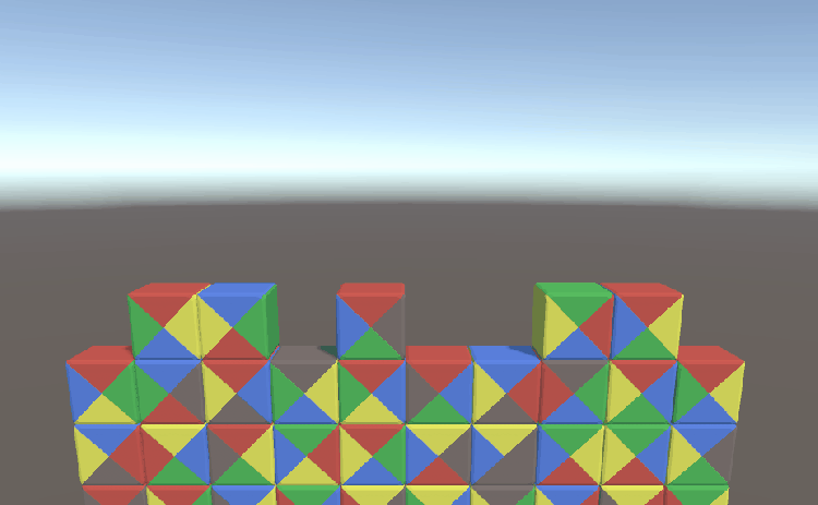 a multi-colored block rolls around the screen and spawns more blocks when it matches sides with other blocks